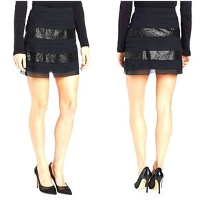 BCBGeneration Sequin Tiered Mini Skirt Black